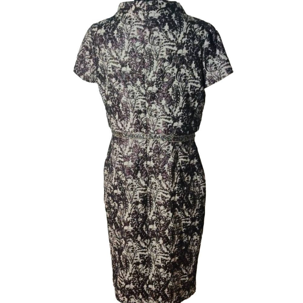 Badgley Mischka Size 14 Purple Floral Leaf Print Cocktail Midi Dress - Picture 2 of 7